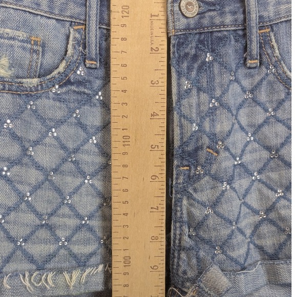 Hollister Denim Booty Shorts Micro Rhinestone Bling Frayed Hem Women's 7/28 - Picture 5 of 9